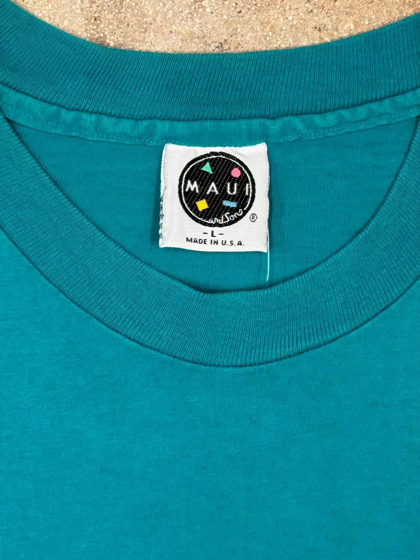 1980s Maui and Sons Shark Turquoise Tee