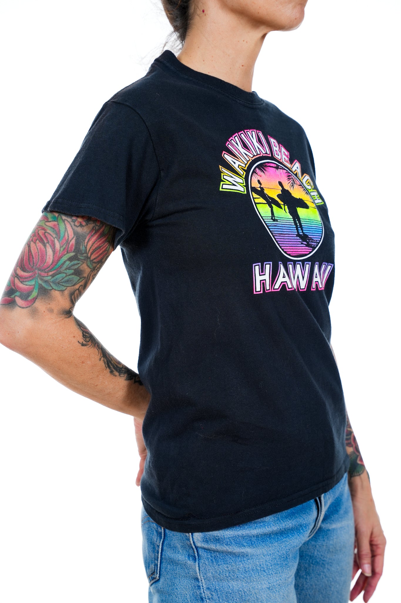 Y2K Waikiki Beach Hawaii Neon and Black Tee