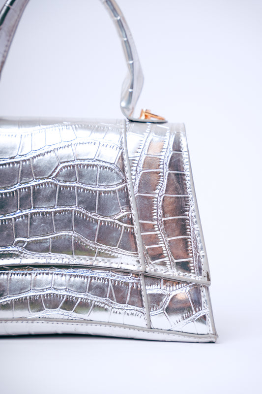 Silver Faux Crocodile Handbag