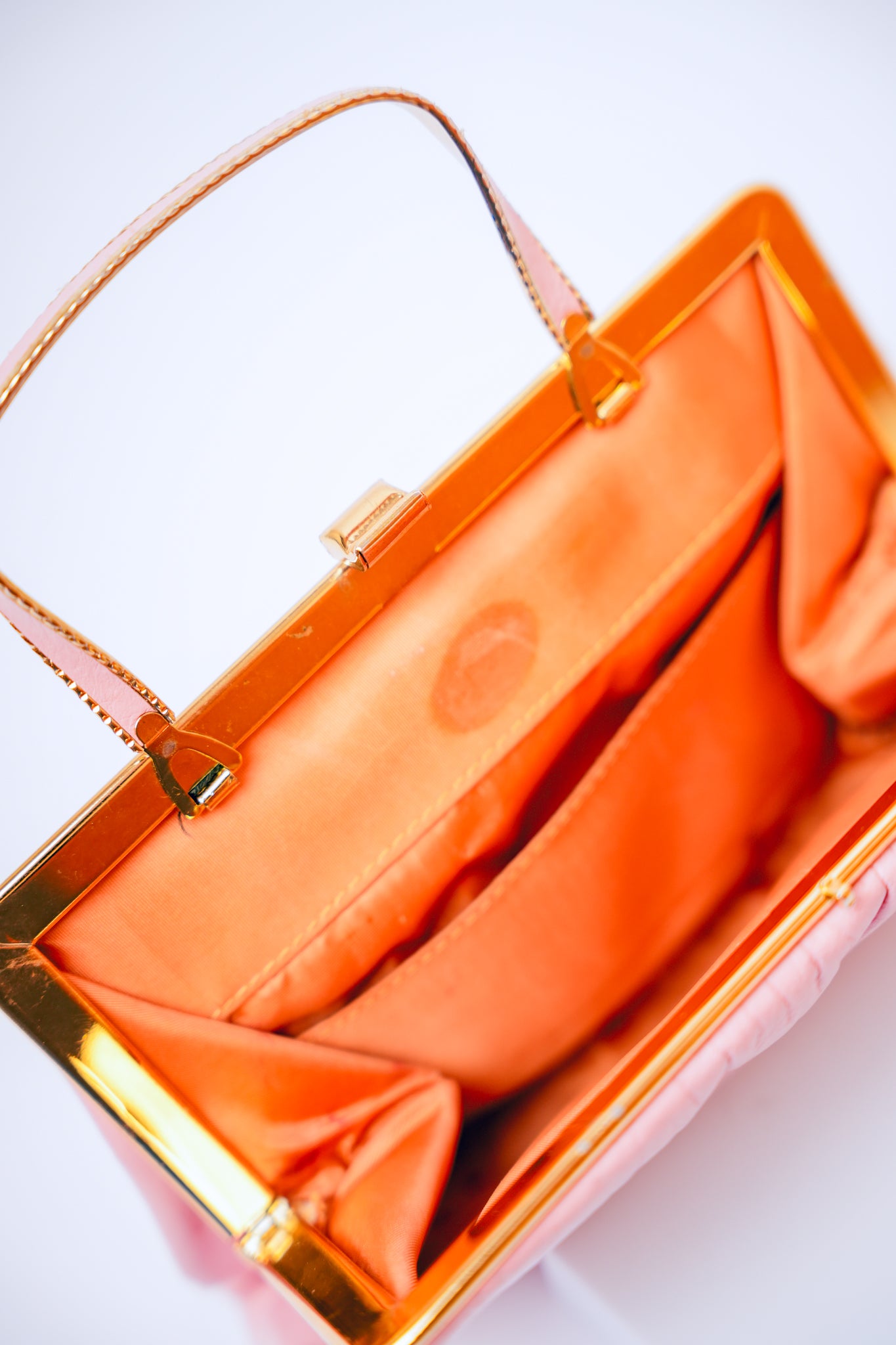 Vintage Pink Leather Clutch with Handle