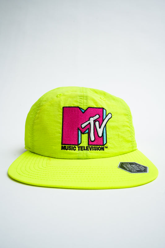 1990s MTV Neon Yellow with Pink Embroidered Logo Flexible Visor Ball Cap