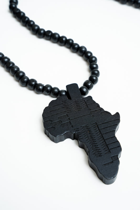 Black Beaded with Africa Pendant Wood Necklace