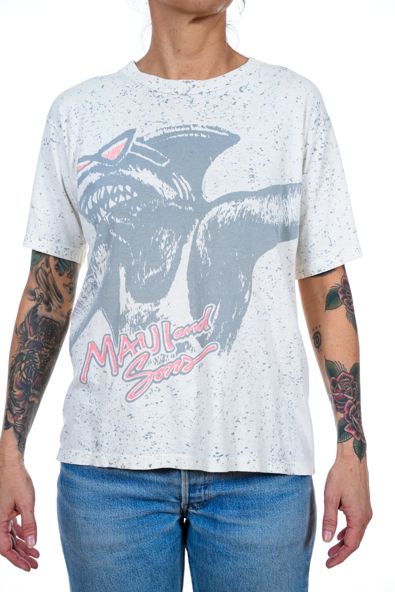 1980s Maui and Sons White Shark Tee
