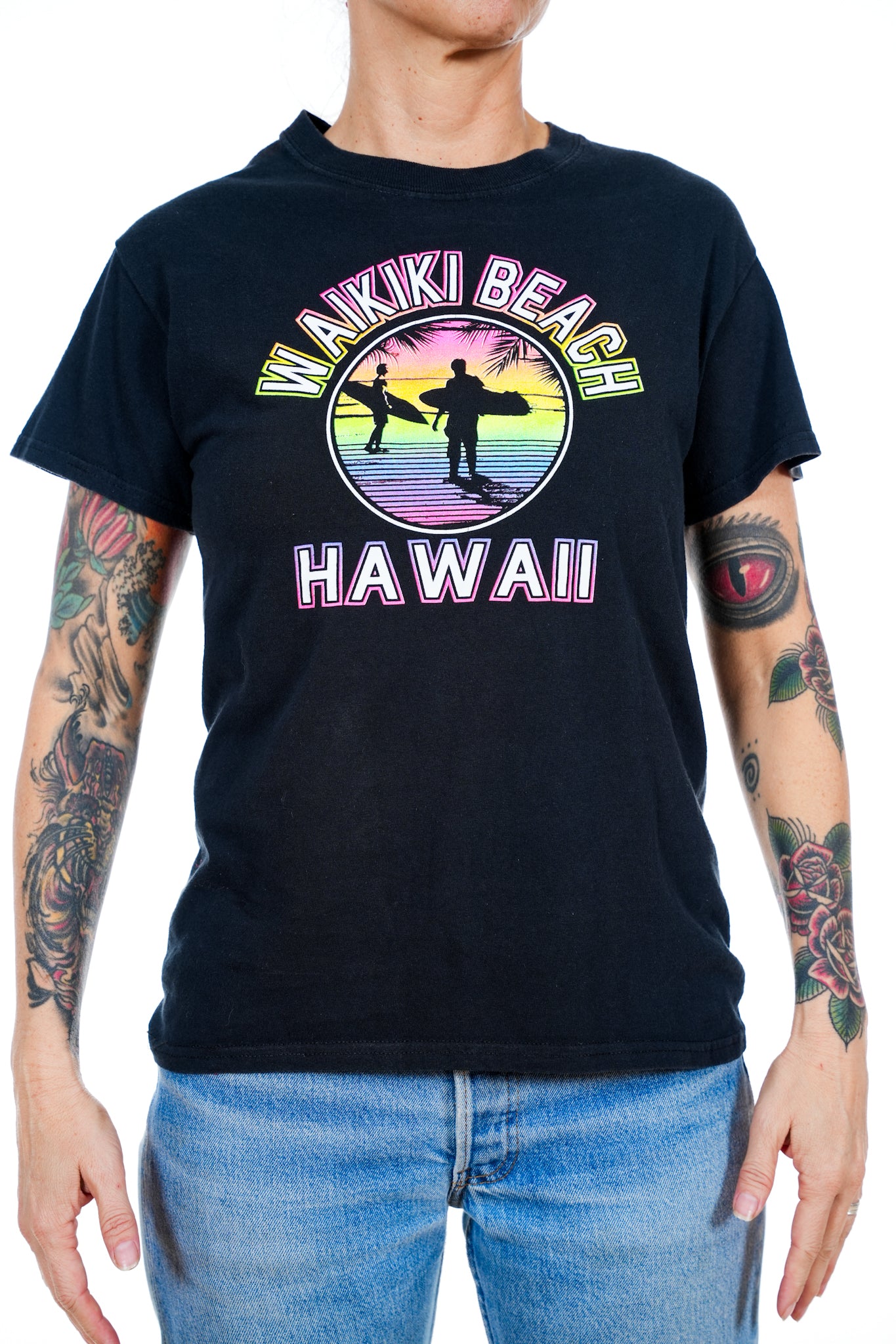 Y2K Waikiki Beach Hawaii Neon and Black Tee