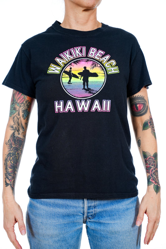 Y2K Waikiki Beach Hawaii Neon and Black Tee