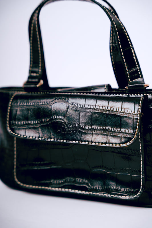 Tommy Hilfiger Black Mini Crocodile Bag
