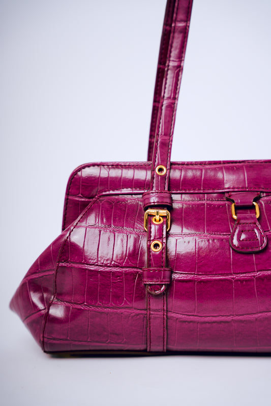 Maxx New York Purple Vinyl Imitation Crocodile Purse