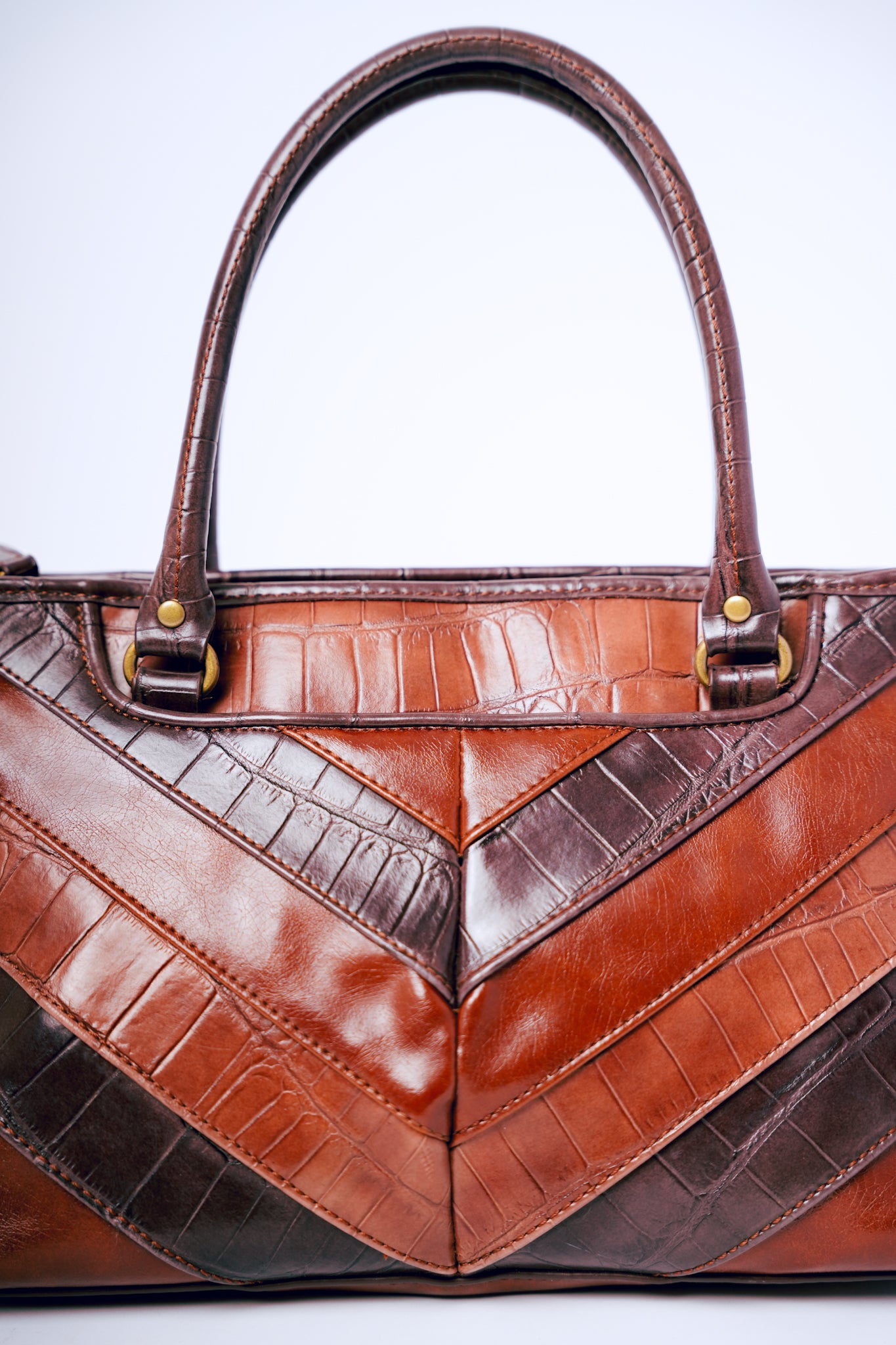 Relic Brown V Patchwork Leather Crocodile Purse