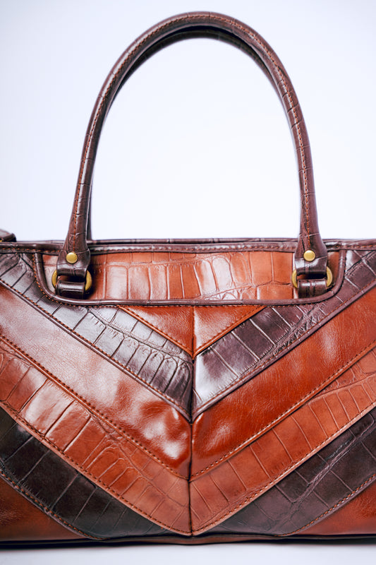 Relic Brown V Patchwork Leather Crocodile Purse