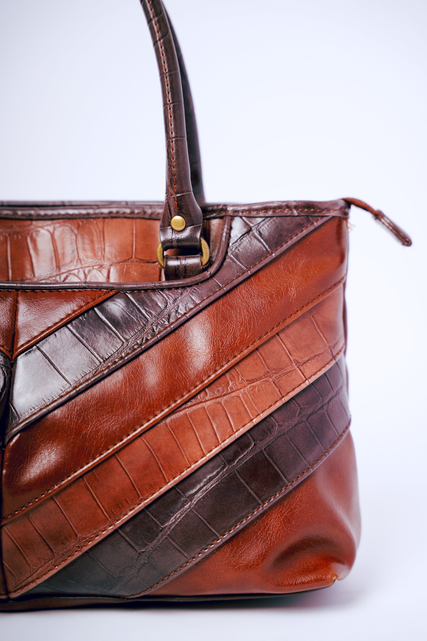 Relic Brown V Patchwork Leather Crocodile Purse