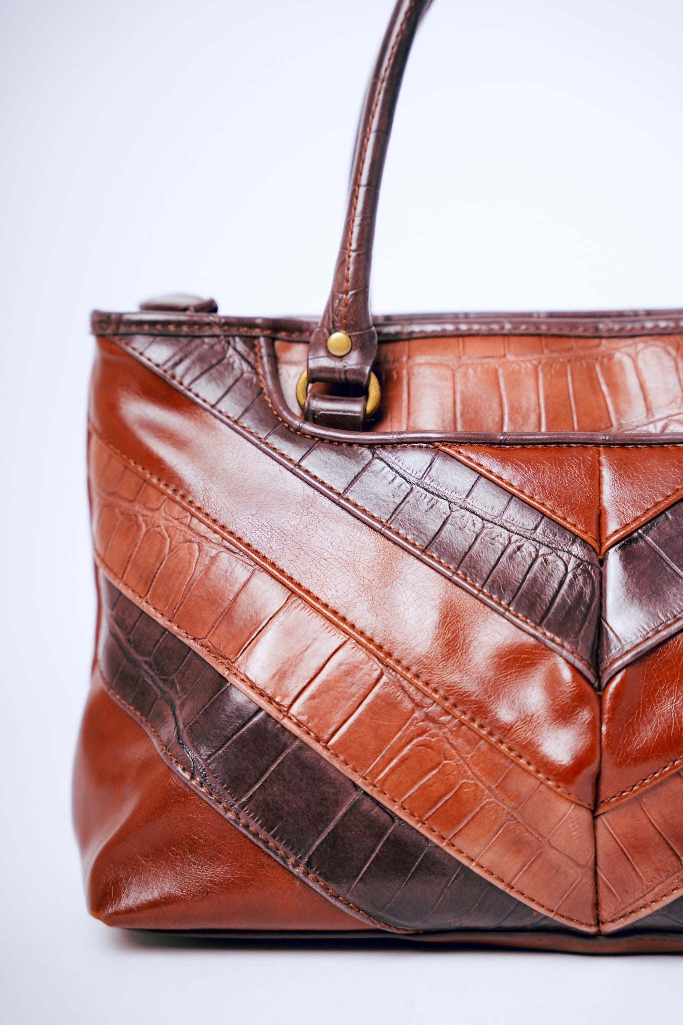 Relic Brown V Patchwork Leather Crocodile Purse
