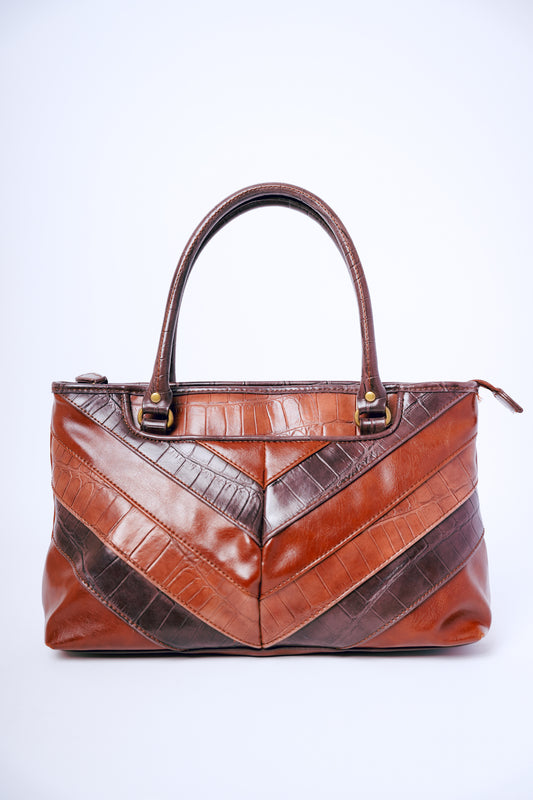 Relic Brown V Patchwork Leather Crocodile Purse