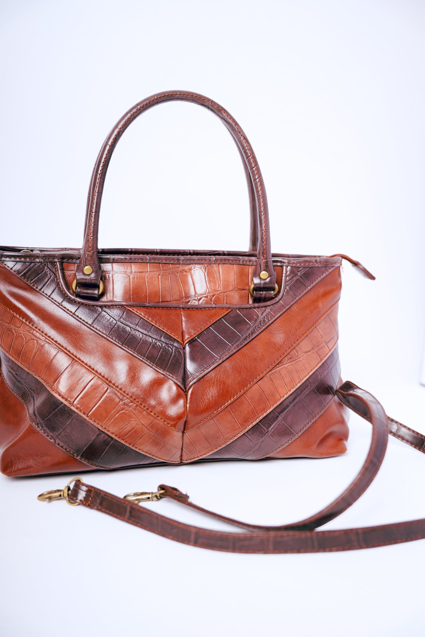 Relic Brown V Patchwork Leather Crocodile Purse