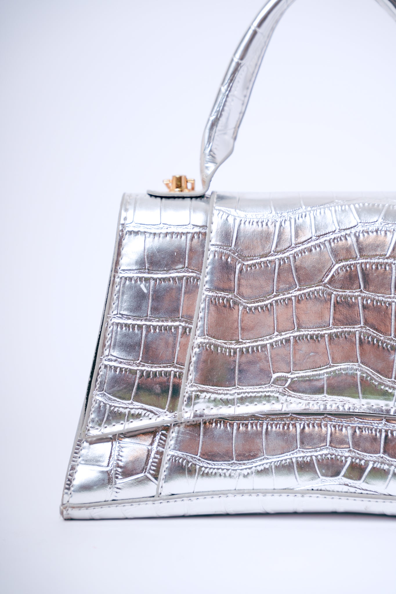 Silver Faux Crocodile Handbag