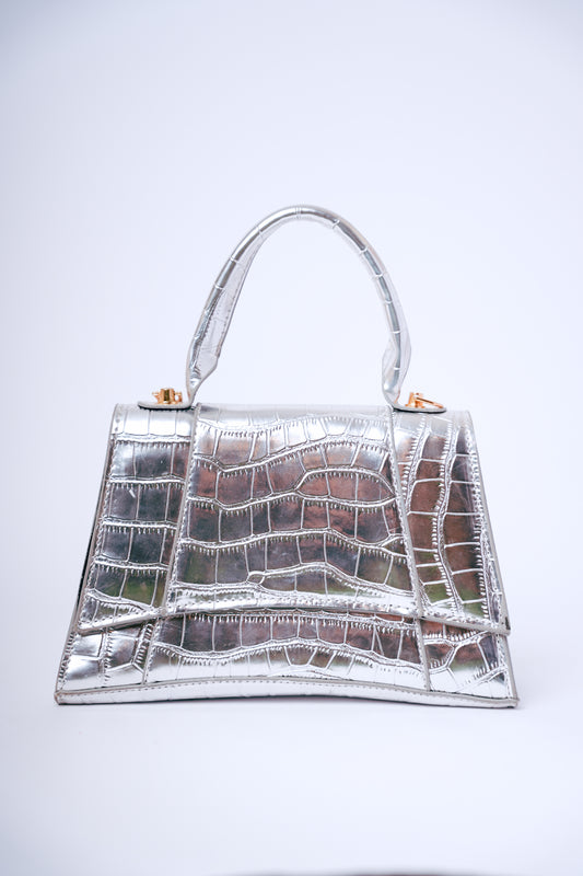 Silver Faux Crocodile Handbag