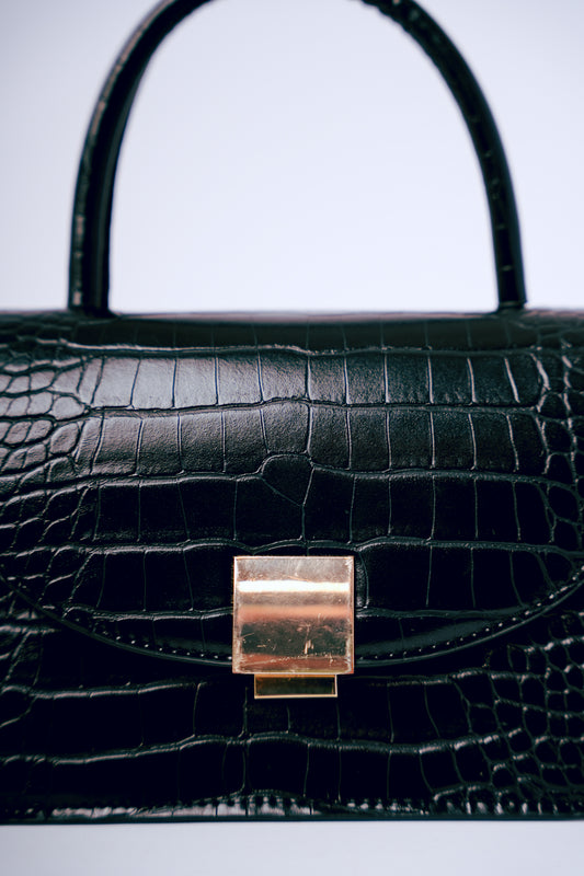 H&M Black Crocodile Faux Leather Mini Handbag