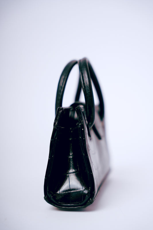 Sax Black Imitation Crocodile Mini Handbag