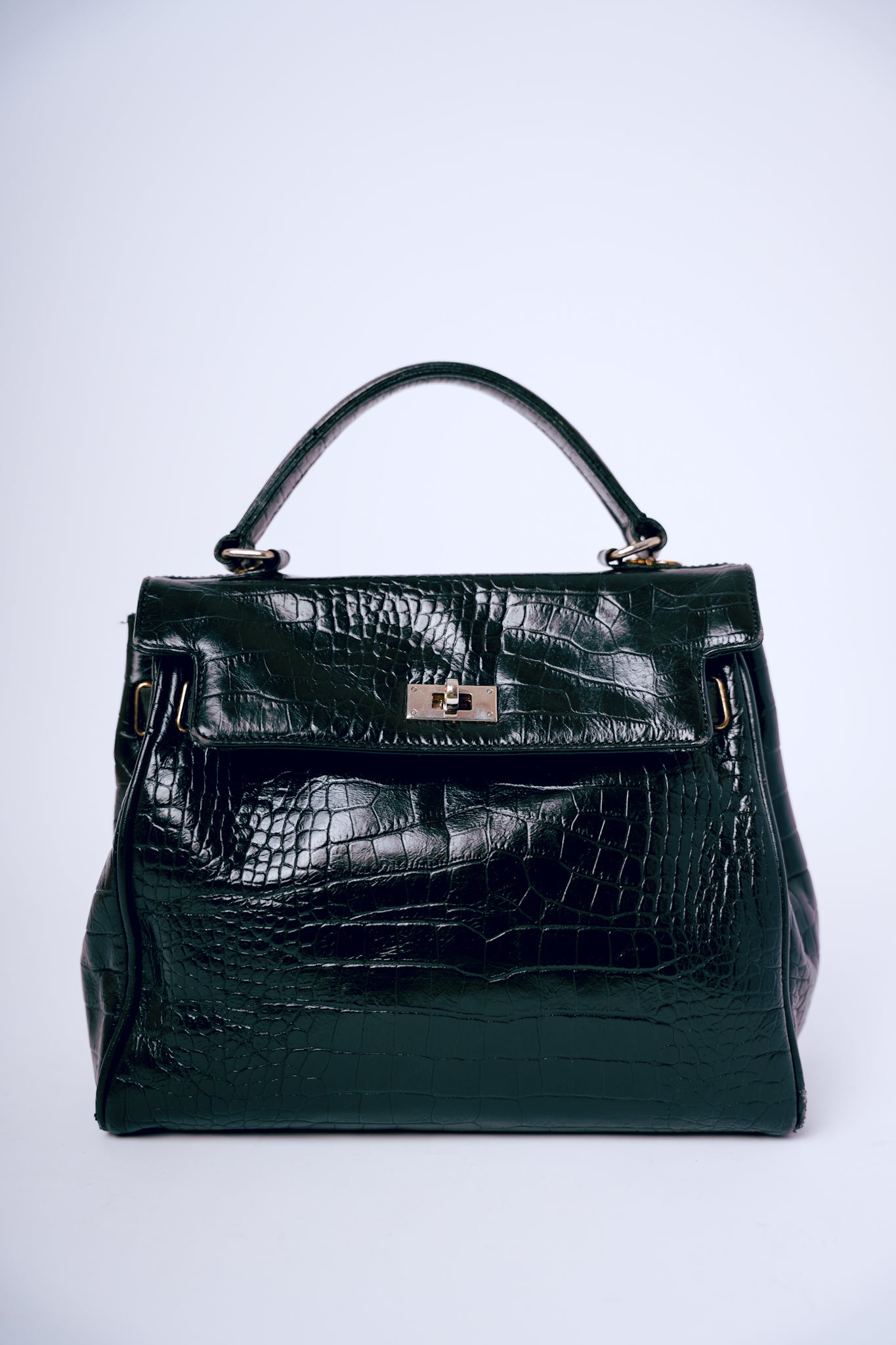 Black with Tightening Straps Crocodile Handbag