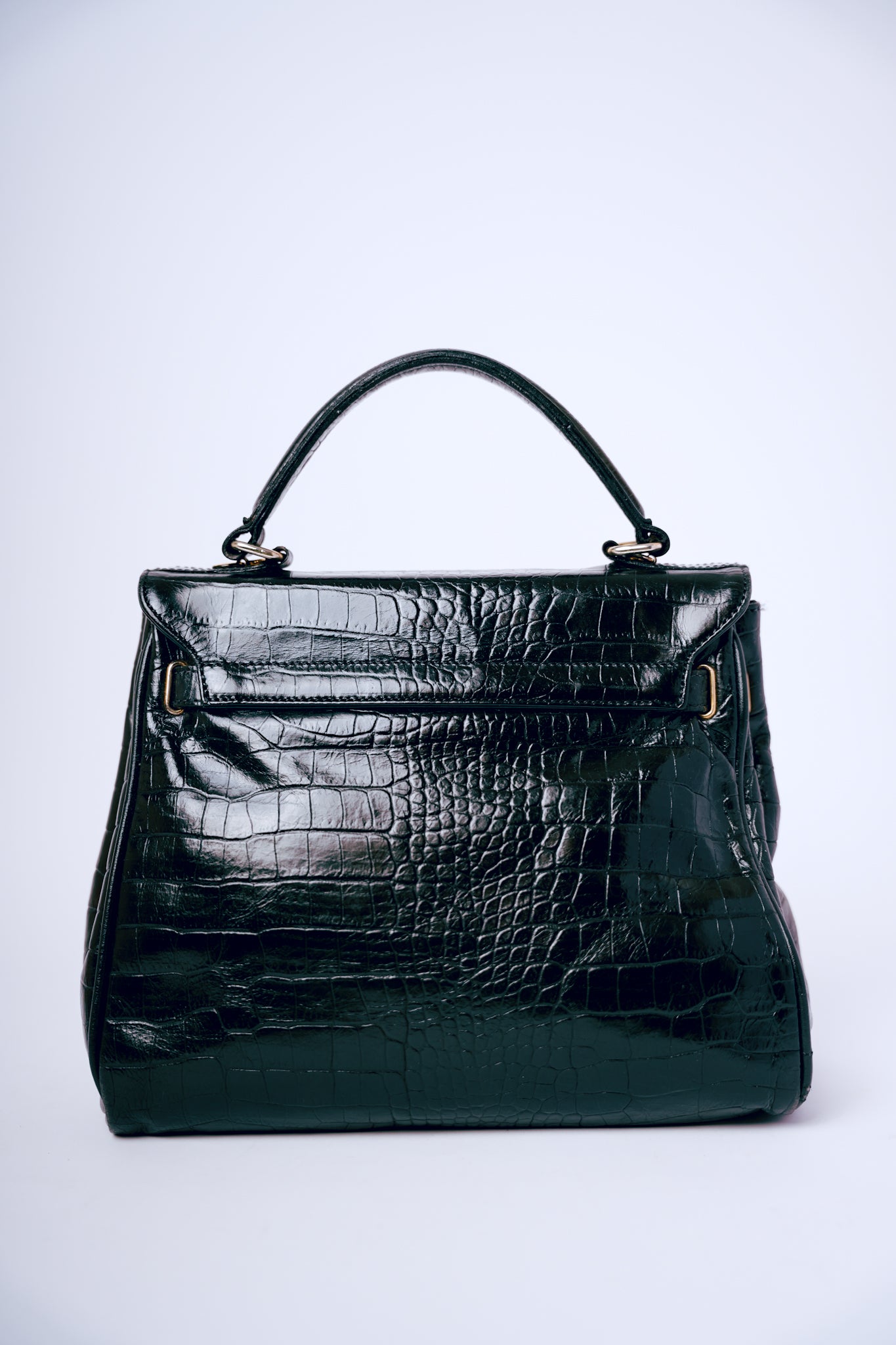 Black with Tightening Straps Crocodile Handbag