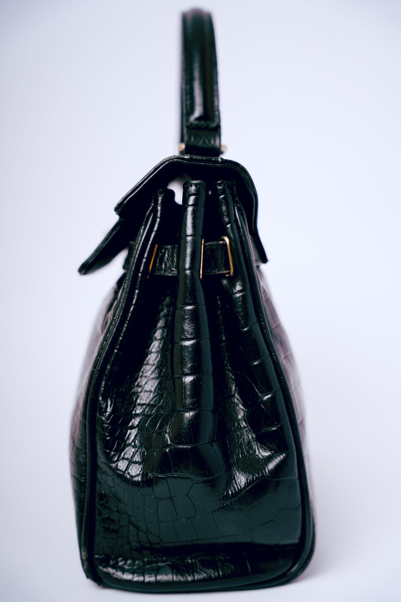 Black with Tightening Straps Crocodile Handbag
