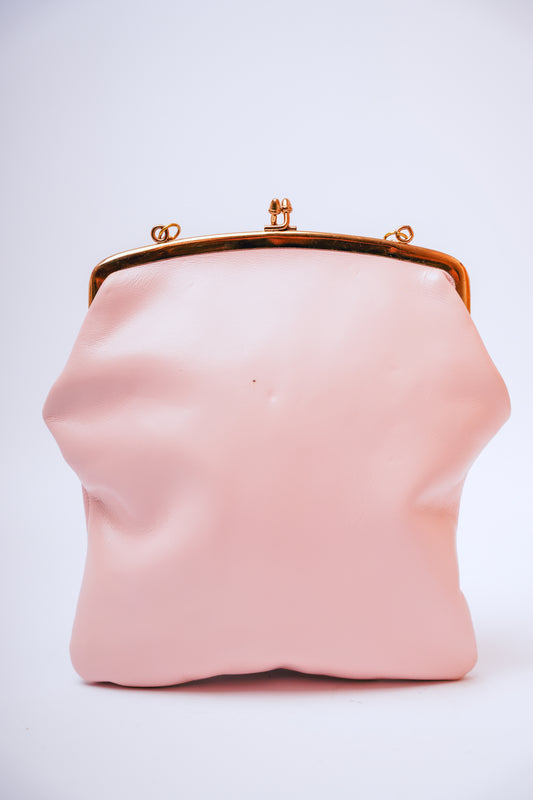 Vintage Pink Genuine Top Grain Cowhide Clutch Handbag