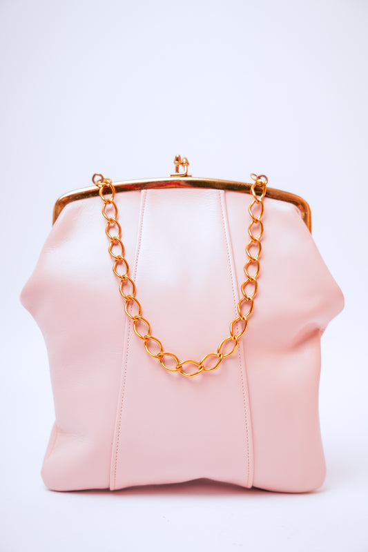 Vintage Pink Genuine Top Grain Cowhide Clutch Handbag