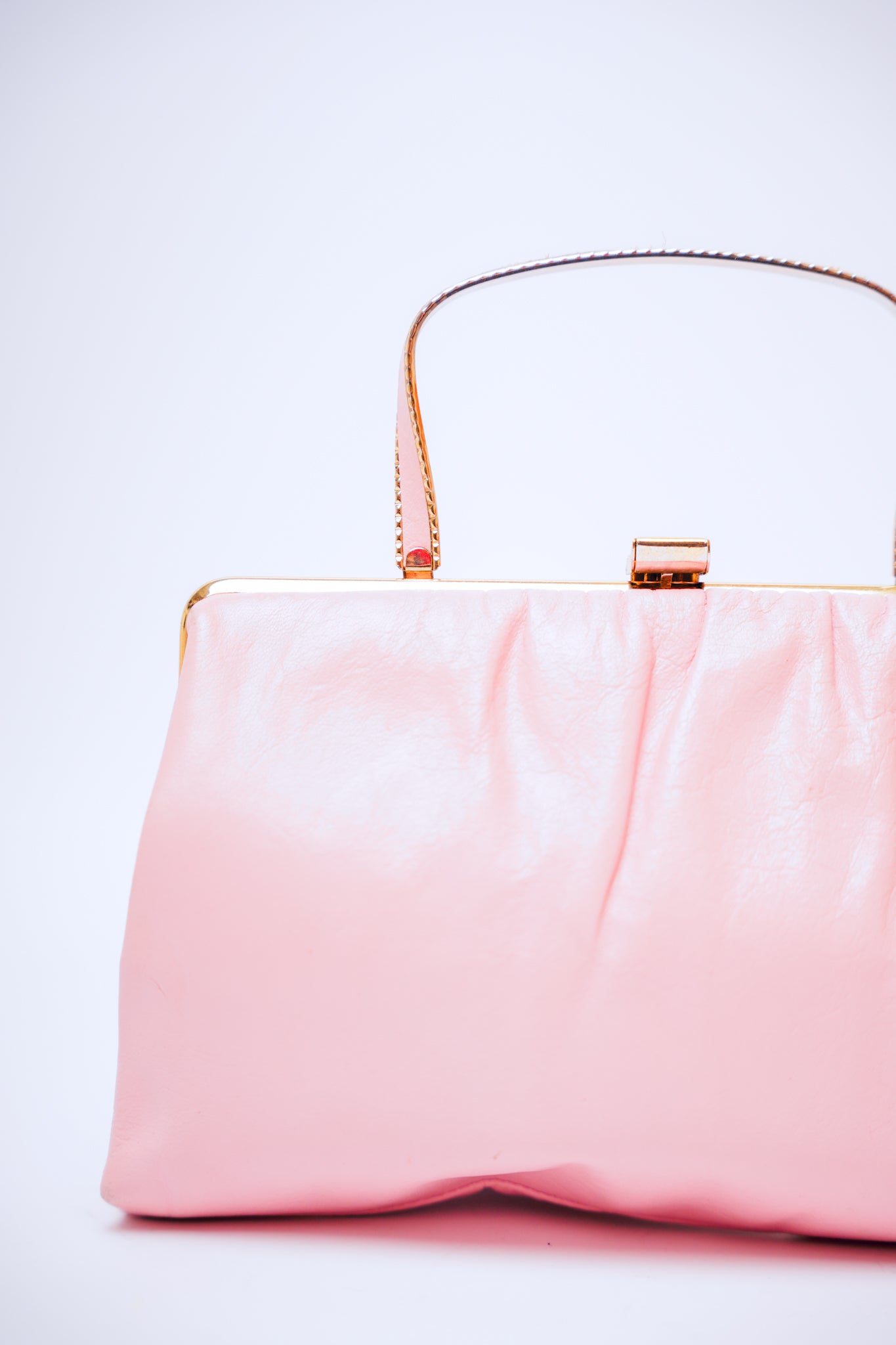 Vintage Pink Leather Clutch with Handle