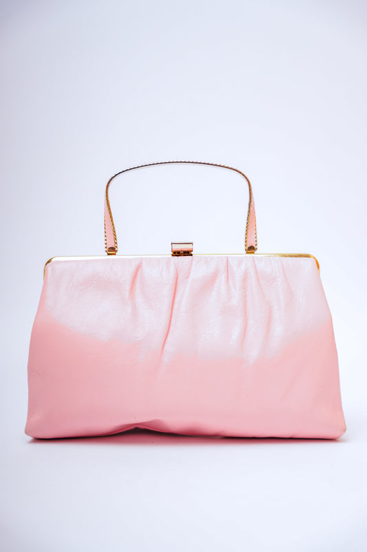 Vintage Pink Leather Clutch with Handle