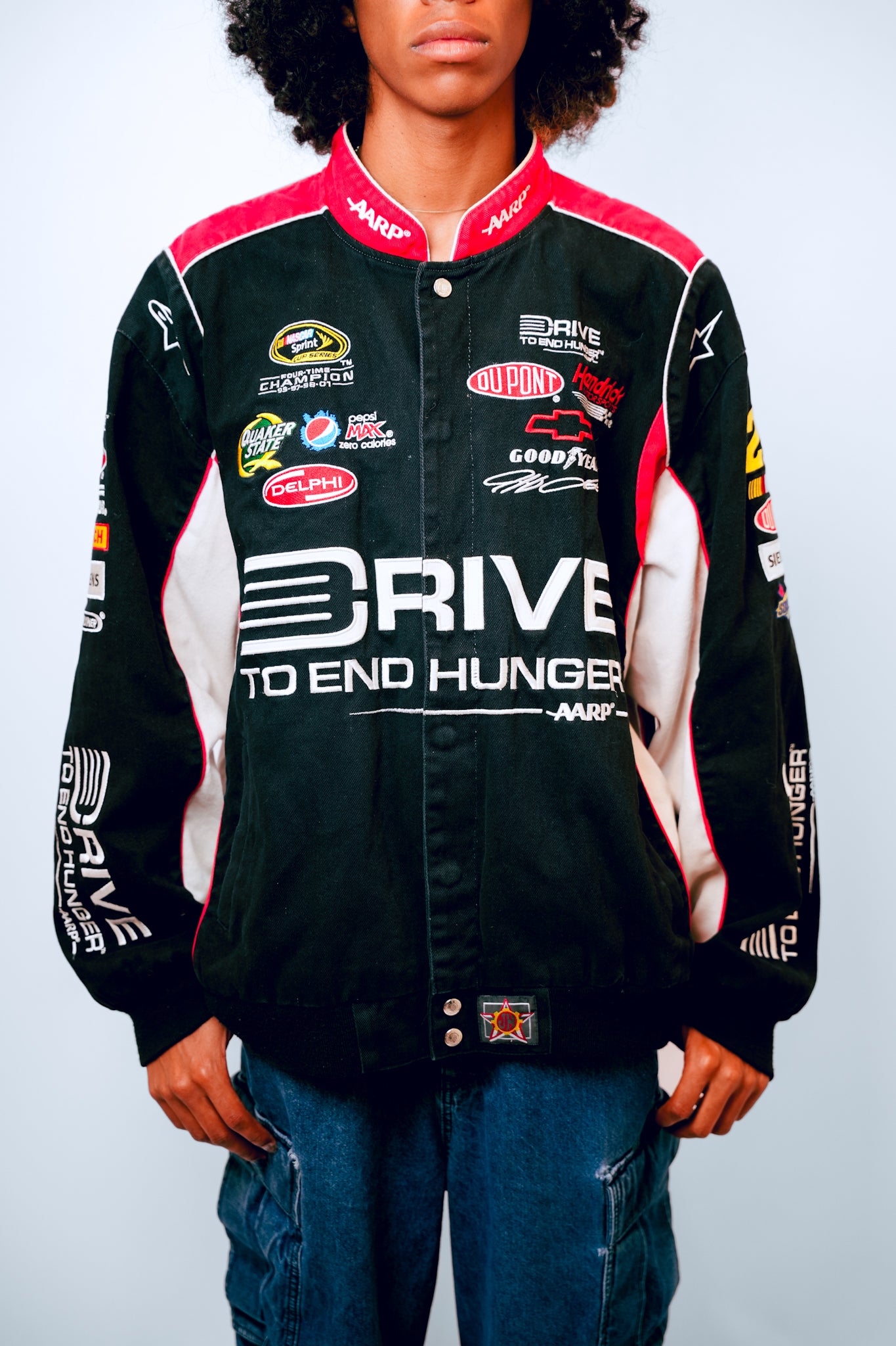 JH Design 24 NASCAR AARP Drive to End Hunger Varsity Jacket