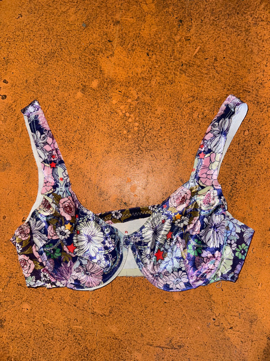 Purple Floral Crushed Velvet Bra Top