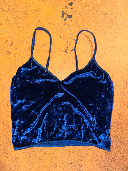 Navy Blue Crushed Velvet Crop Tank