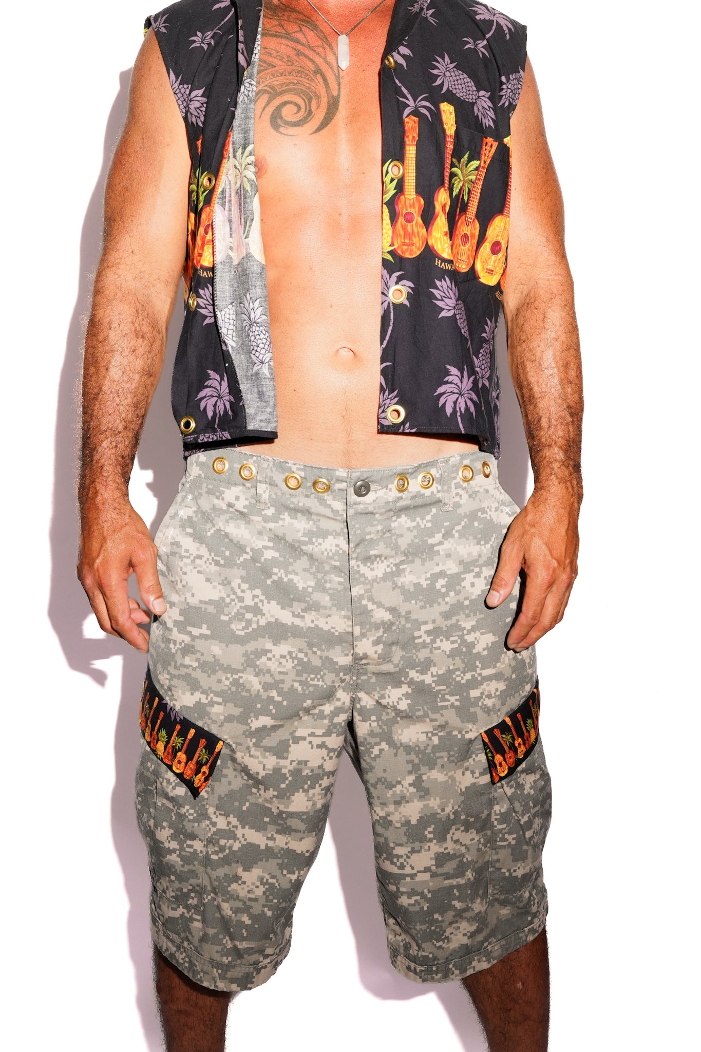 Kaio Upcycled Camo Shorts